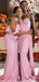 Elegant One Shoulder Beading Mermaid Satin Pink Long Bridesmaid Dresses Online, OT558