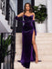 Elegant V-neck Mermaid Side Slit Long Purple Velvet Prom Dresses Online, OT226