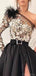 Elegant Long Sleeve One Shoulder A-line Illusion Long Prom Dresses with Side Slit, OT231